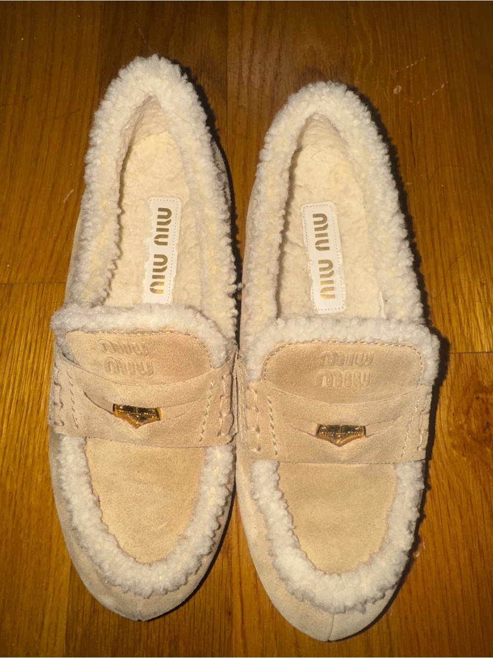 100% Authentic Miu Miu Suede Shearling Penny Loafers - Picture 3 of 8